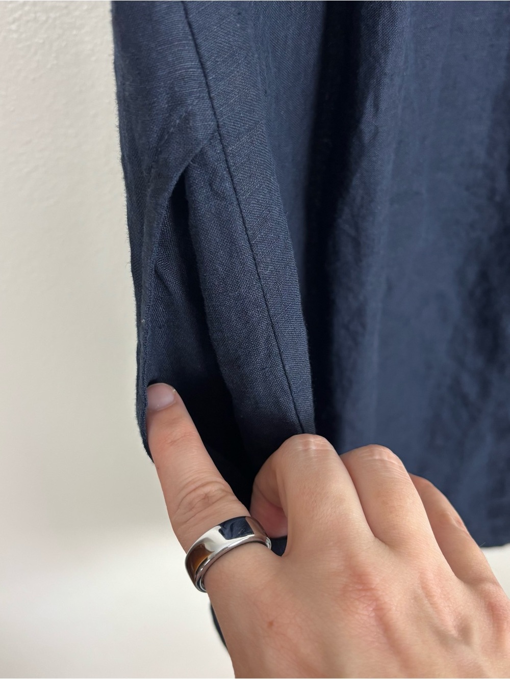 Poetry 100% Linen Pintuck Dress Women’s US 10 Navy Short Sleeve Pockets NWT UX18 - Picture 7 of 7